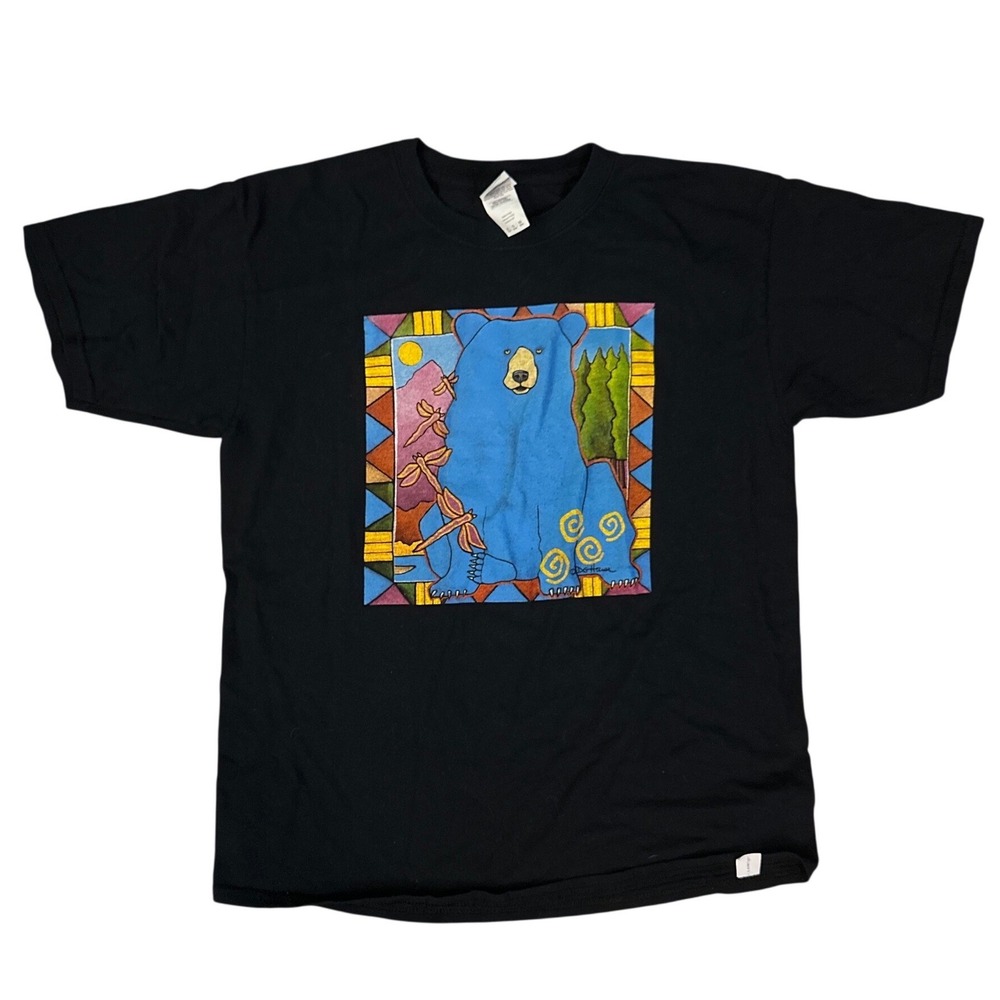 Gildan Watermark Art Center Blue Bear Graphic T-Shirt‎ Youth XL Black DG House
